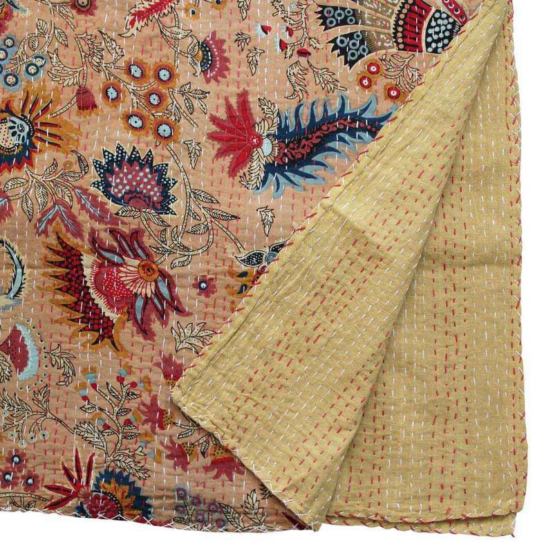 Powell Craft Kantha Throw Desert Sand Wild Flower Print image number 1